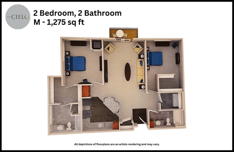 a floor plan of a 2 bedroom 2 bathroom m 1125 sq ft